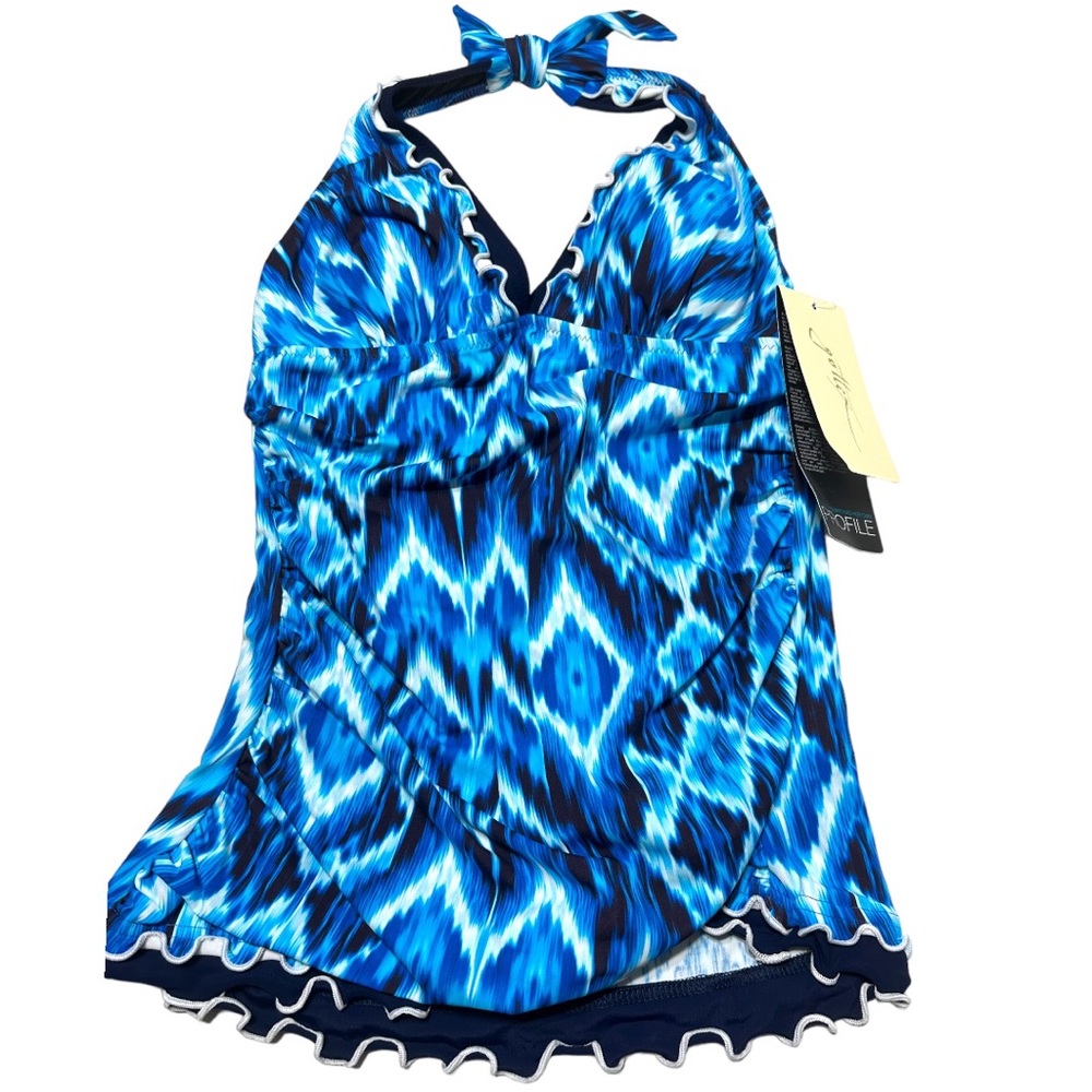 Profile by Gottex Aqua Blue Ruffled Tankini Halter Top Swimsuit Top NWT - Picture 3 of 13